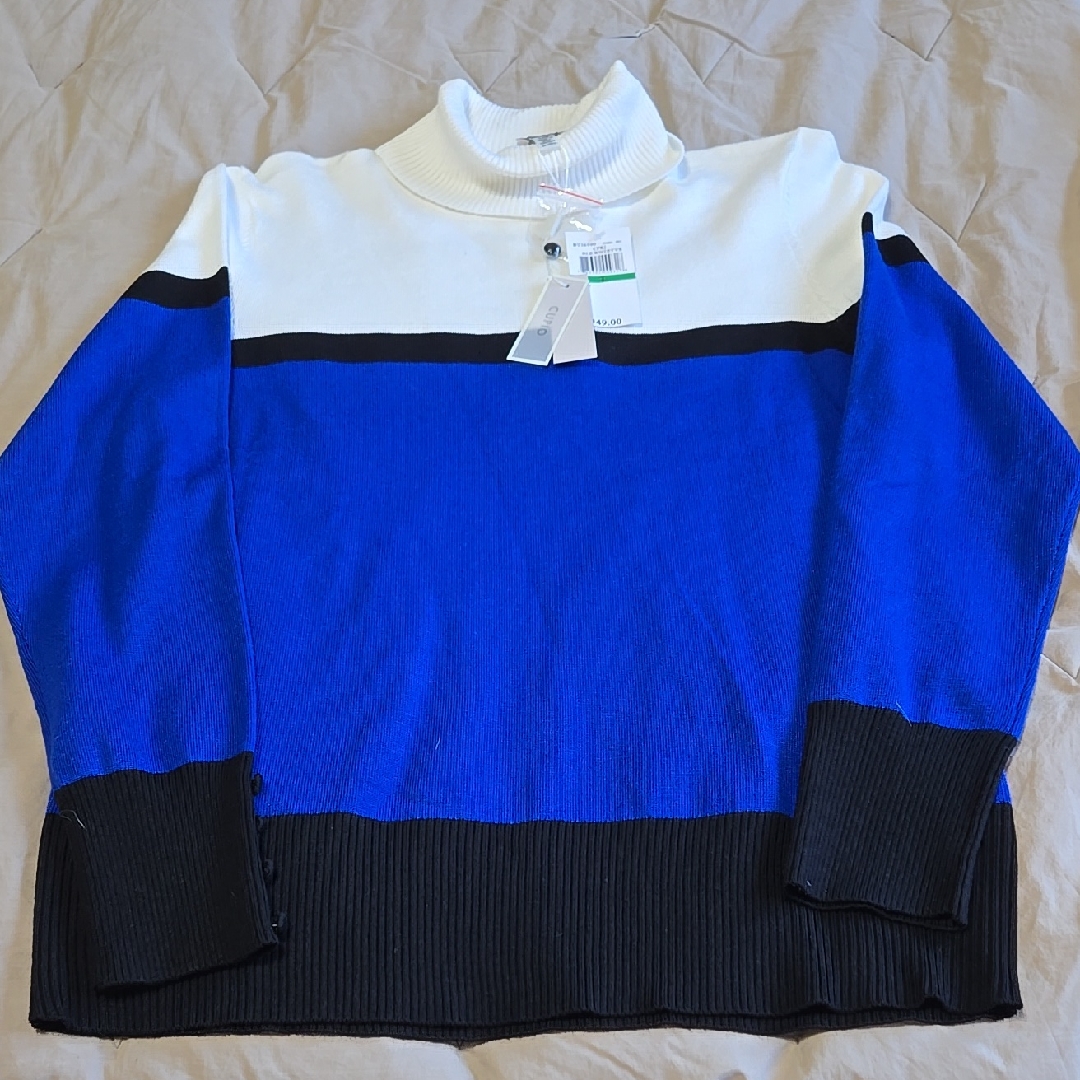 Cupio Blue And Black Cowl Neck Sweater